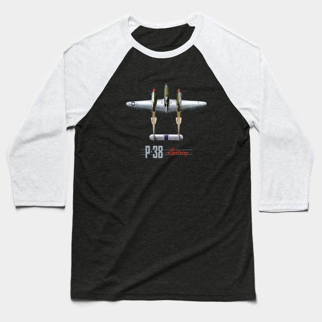 P-38 Lightning WW2 fighter aircraft Baseball T-Shirt by Jose Luiz Filho